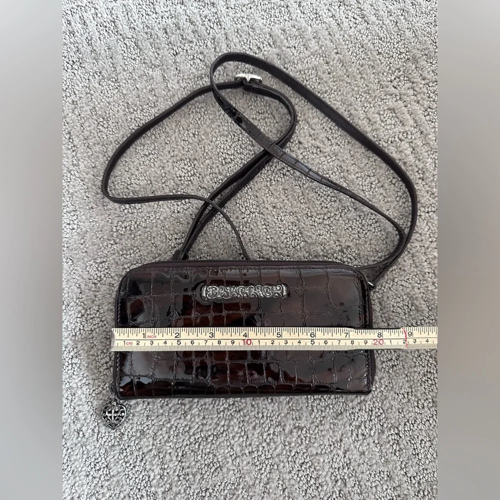 Brighton Brown Croc Embossed Leather Organizer Crossbody Wallet Purse